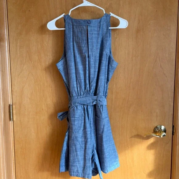 Hope & Henry Blue Organic Cotton Chambray Sleeveless Romper with Belt Size 6 - Picture 9 of 10